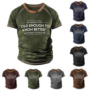 Niubiplus Raglan T-shirt voor heren, retro korte mouw, ronde hals, tops met letterprint L zwart