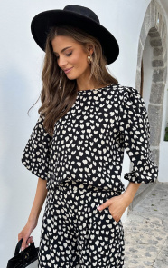 The Musthaves Mila Puff Sleeve Top Cheetah Zwart