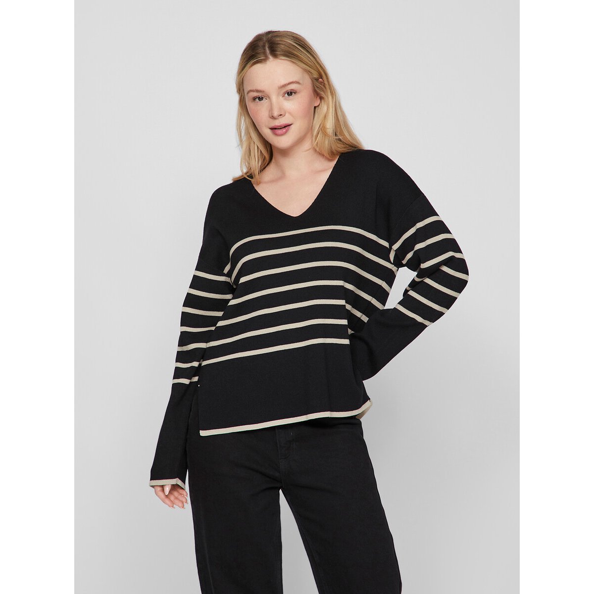 Vila viostria v-neck l/s rev top-noos 14094190 feather grey