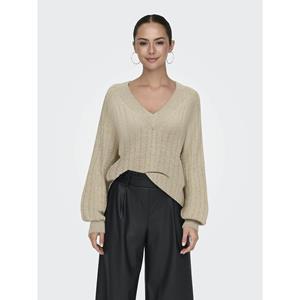 Jacqueline de Yong Jdyaspen life ls lurex v-neck pull beige