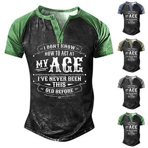 Niubiplus Heren T-shirt T-shirts Grafische tekst Zwart Militair Groen Zwembad Donkergrijs 3D-printen Straat Informeel Korte mouw Button-down Gedrukt Kleding Basic L zwart