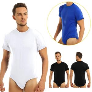 YOOJIA Heren eendelig ondergoed korte mouw druk kruis T-shirt bodysuit romper pyjama volwassen playsuit M zwart