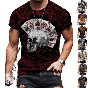 Happy Show Nieuwe zomer herenmode T-shirt persoonlijkheid poker schedel bedrukt heren T-shirt top XS zwart