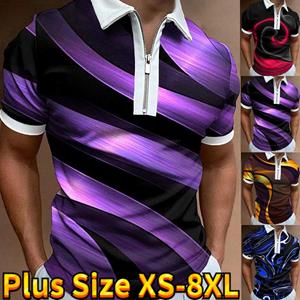 Happy Show Casual Revers T-shirt Jonge Mannen Mode Rits T-shirt Korte Mouw T-shirt Mannen 3D Paarse Aderen Print T-shirt XS blauw