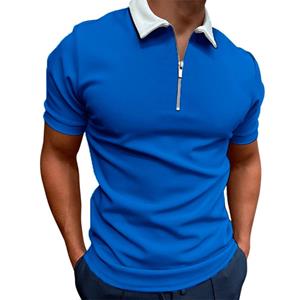 HerSight Zomer Heren Poloshirts Korte Mouw Tops Patchwork Zip T-shirt Plus Size Herenkleding Zwart Wit Rood Blauw L Vloot