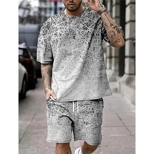ETST WENDY 05 Zomer Mode Retro Print Heren T-shirt Set O-hals Korte Mouwen Top En Shorts Alledaagse Straat Commuter Vrijetijdskleding voor Mannen L