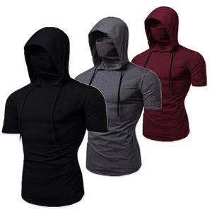 Bagassejia Lente en herfst persoonlijkheid elastische herenmode Ninja-kleding met capuchon en casual masker-T-shirt met korte mouwen S zwart