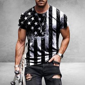 Kukebang Heren T-shirt Amerikaanse vlag print T-shirt zomer ronde hals cool oversize spier streetwear kleding t-shirt heren S