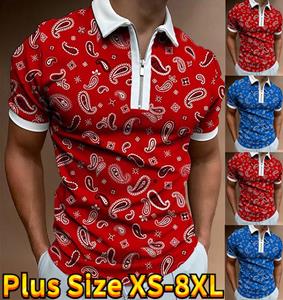 Happy Show Casual Revers T-shirt Jonge Mannen Mode Rits T-shirt Korte Mouw T-shirt Mannen 3D Rode Aderen Print T-shirt XS lichtblauwe kleur