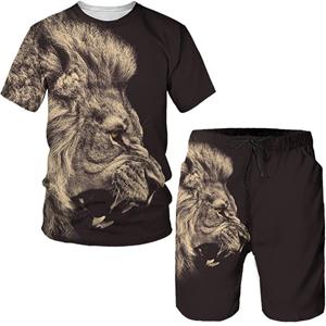ETST WENDY 05 Zomer mannen Nieuwe 3D Gedrukt Tijgerprint T-shirt Shorts Pak Retro Stijl Korte mouwen Tweedelige Set roman Modieuze Harajuku S