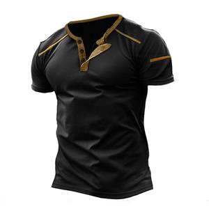 FEGKZLI Fashion Heren casual T-shirts met korte mouwen, knoop V-hals, vintage zomerspier-T-shirt voor heren XXL lichtbruin