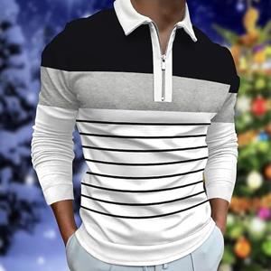 HerSight Zomer herenpoloshirt lange mouw contrasterende kleur rits T-shirts casual heren top S