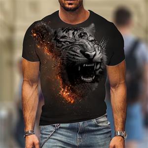 HerSight Lion Fighting Beast Fierce Lion Wolf 3D Gedrukt T-shirt Zomer Heren Oversized T-shirt met korte mouwen S
