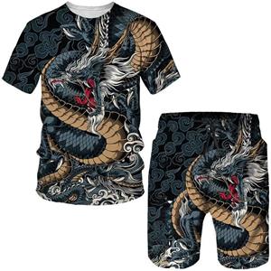 ETST WENDY 05 Chinese Stijl Draak 3D Print heren Tees/Shorts/Sets Japanse Samurai Outfit Mode Mannelijke Streetwear Kleding Pak S
