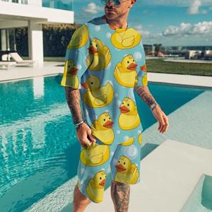 ETST 07 Grappige Eenden Panda 3D Print T-shirts Shorts Sets Mannen Casual Mode Oversized Korte Mouw T-shirt Broek Set Man past Kleding S