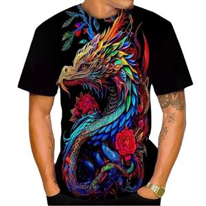 HerSight Mannen Plus Size Kleding Losse Zomer Tops Dier 3D Print T-shirt Paar Man Draak Patroon Tees Casual Korte Mouw Top Ademende Man Shirts XS