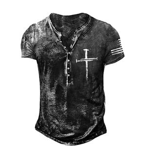 Xiao Xiang Heren Henley-shirt T-shirt 3D-print Grafisch patroon Cross Street chic Oversized Tops Sport Patchwork Button-Down T-shirts M