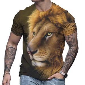 ForYourBeauty Heren zomer leeuw patroon tee casual losse sport top 3D bedrukte retro heren T-shirt met korte mouwen M