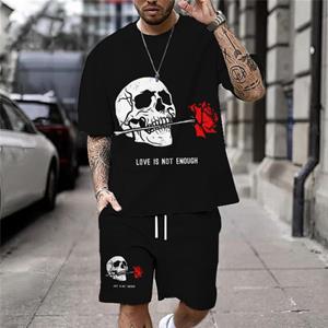 ETST 07 Zomer Harajuku Heren Schedel Print T-shirt Set Mode Streetwear Tees Losse Oversized Ademende Y2K Korte Mouwen En Shorts S