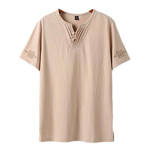 QGOOD Mannen grote maat kleding T-shirts linnen Chinese stijl zomer V-hals grote korte mouw T-shirt mannelijke Tee Tops Plus 9XL wit