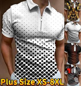 Happy Show Casual Revers T-shirt Jonge Mannen Mode Rits T-shirt Korte Mouw T-shirt Mannen 3D Gradiënt Speckle Print T-shirt XS zwart