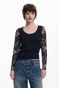 Desigual T-shirt met opdruk op de mouwen - BLACK