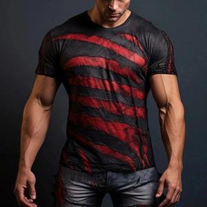 Subilier Zomer Heren T-shirt 3d Gestreepte Print Korte Mouw Tees Straat Dagelijks Casual Tops Snel Droog O Hals Trui oversized Kleding S