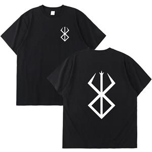 FT T Shirts Plus Size S-5XL Unisex Berserk Logo Print T-shirt Japanse Streetwear Anime Cosplay Katoenen T-shirt Mannen Vrouwen Zomer Katoen Korte Mouw T-shirts Mannen S zwart