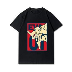 FT T Shirts Plus Size Evangelion Bedrukte Heren T-shirts Ronde Hals Katoenen Tops Zomer Anime Casual Zwarte T-shirts S