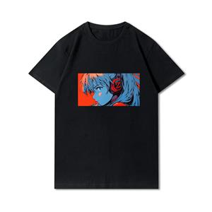 FT T Shirts Plus Size S-3XL Evangelion Gedrukt Mannen T-shirts Ronde Hals Katoenen Tops Zomer Anime Casual Zwarte Tees S