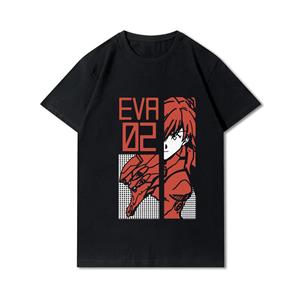 FT T Shirts Plus Size Evangelion Bedrukte Heren T-shirts Ronde Hals Katoenen Tops Zomer Anime Casual Zwarte T-shirts S