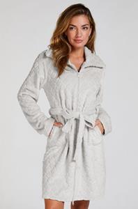 Hunkemöller Fleece Zip Honeycomb badjas, grijs