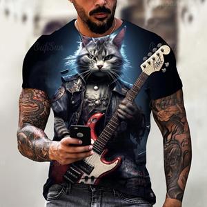 Chaokebang Grappig T-shirt voor heren Zomer Korte mouw Dieren T-shirts Rock Cat 3d Print Mode Casual Straat Oversized Herenkleding S