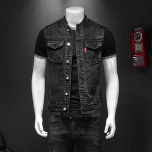 Kimoi Heren Harley Motorcycle Team Shirt Zwart Stand Collar Large Denim Vest Heren Fat Brother M-5XL 2XL zwart