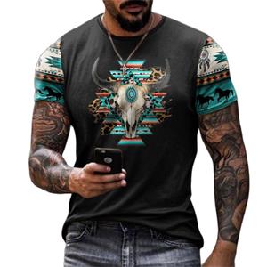 ETST WENDY 005 Vintage Cowboy Tribal Print Heren T-shirts Zomer O-hals Streetwear Grote Maat T-shirt Dagelijks Korte Mouw Losse Tops Kleding 2XL