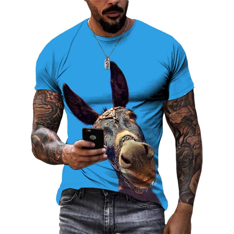 ETST WENDY 05 Zomer Nieuwe 3D Animal ezel grafische t-shirts Heren Mode Casual Persoonlijkheid Bedrukt Hip Hop Straat Stijl Ronde Hals Korte Mouw S
