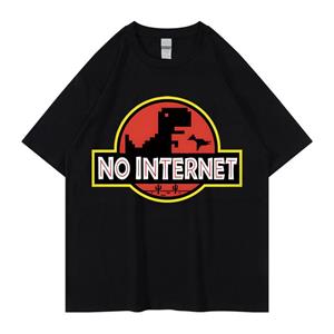 YA84EQ Cartoon Dinosaurus T-shirt Bedrukt Geen Internet T-shirt Mannen Dino T-shirt Grappig Harajuku Tops Mannen/Vrouwen T-shirt L zwart