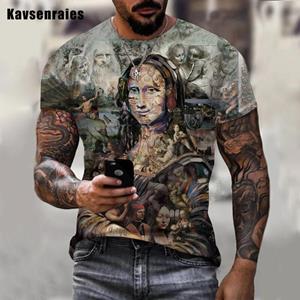 TIP723 Zomer Stijl Mode Grappige Mona Lisa Print 3d Heren T-shirt Mannen/Vrouwen Casual Hipster T-shirts O-hals Korte Mouw Oversized Tops M
