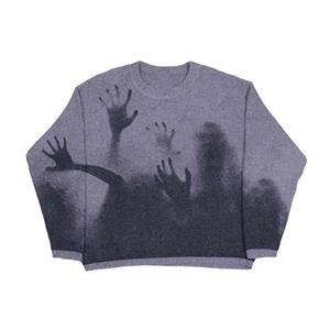 HipHop Fashion Herfst Winter Harajuku Vintage cartoon anime print gebreide oversized heren trui esthetiek Y2K gothic punk Streetweat Lelijke trui M blauw