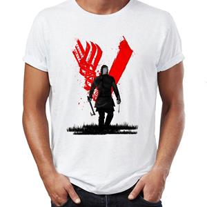 YSM Cotton Tshirt T-shirt Heren Vikings Print T-shirts Voor Jongens Ragnar Camiseta Lothbrok Floki S Shipyard Badass Geweldig XS wit