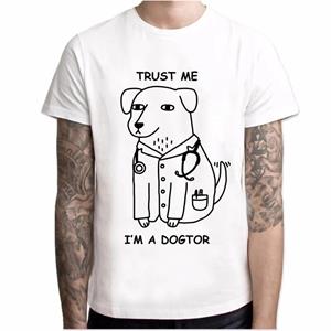 YSM Cotton Tshirt T-shirt Heren Grappig ontwerp Trust Me I ma Dogtor Pug T-shirt Zomer XS wit