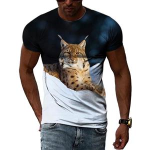 Baibao QIQI Mode Nieuwe Lynx Bedrukt Heren T-shirt Zomer Casual Persoonlijkheid Hip Hop Straat Stijl T-shirts Dierenpatroon O-hals Korte Mouw Tops XS