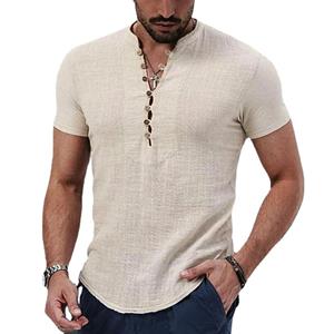 King Billion 2024 Nieuwe heren korte mouw T-shirt knoop katoenen linnen overhemd heren casual kleding populaire tops voor mannen US S abrikoos