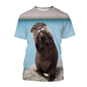 Bobby 2 Populair 3D-printen dier otter patroon lente en zomer heren casual schattig T-shirt ronde hals korte mouw neutrale tops M