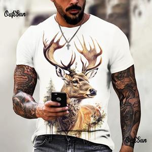 ETST 03 Vintage Elk 3D-print zomer korte mouwen T-shirt heren casual ronde hals trui oversized heren T-shirt kleding 2XL
