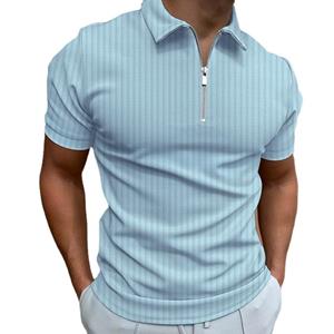 ForYourBeauty Heren Zomer Korte Mouw Gestreepte T-shirts Effen Rits Revers Kraag T-shirt Mode Heren T-shirts Wit Zwart Blauw Plus Size Tops S