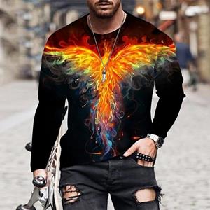 Happy Show Nieuwe zomer herenmode T-shirt Persoonlijkheid Vliegend Vuur Phoenix Bedrukt heren T-shirt Top XS rood
