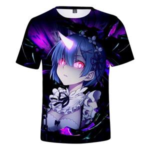 Baibao QIQI Re Zero 3D-bedrukt T-shirt met korte mouwen voor mannen, vrouwen, kinderen, cartoon-animekleding, Rem en Ram, Japanse anime-shirt-shirts XXS