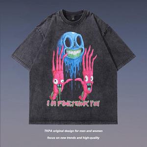 FT T Shirts Katoen Anime Bedrukte Ronde Hals Oversize Heren T-shirts Casual Korte Mouwen Tops M zwart