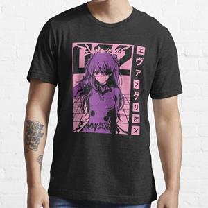 FT T Shirts Evangelion Printed Men T-shirts Plus Size Ronde Hals Katoenen Tops Zomer Anime Casual Zwarte T-shirts S